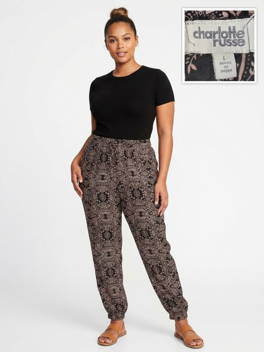 Charlotte Russe Black and Tan Printed Joggers - Elastic Waist P50